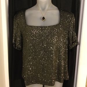 Ronnie Nicole II 2X black w/gold sparkle blouse